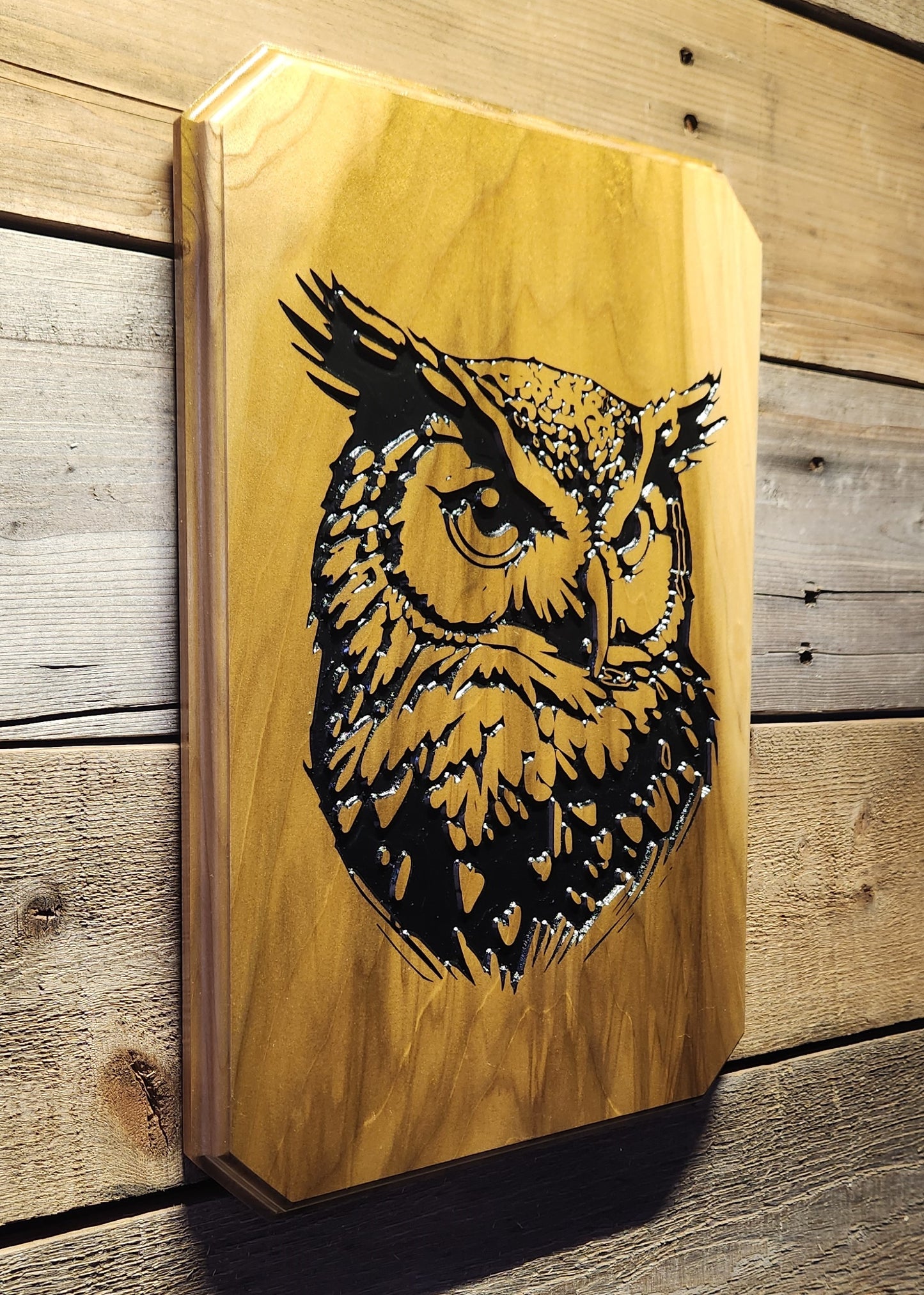 Rustic Carved Owl Plaque Sign on Poplar Hardwood